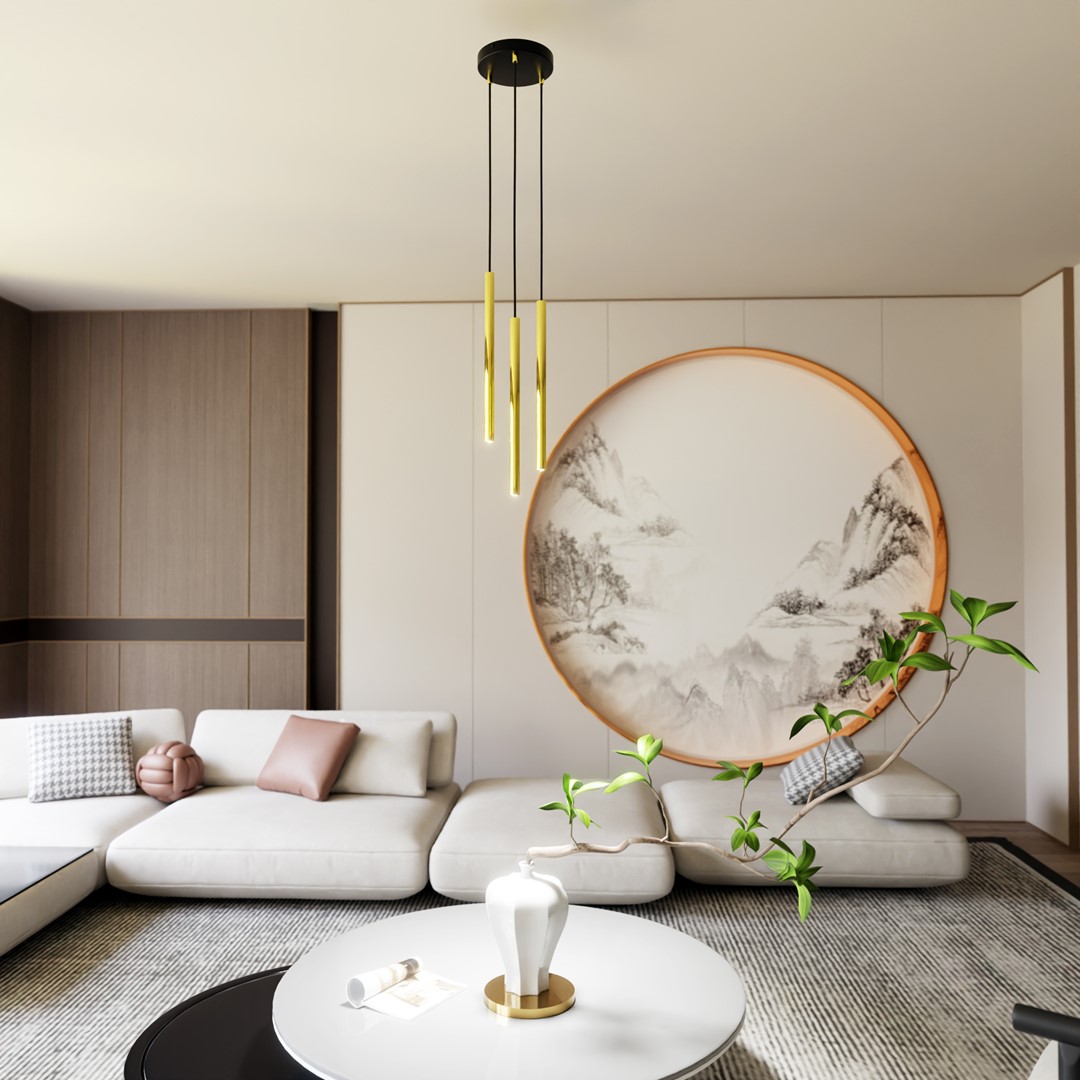 Selter Ø20 Guld loftslampe Fra Emibig Lighting - De guldfarvede r&oslash;r, der udg&oslash;r lampens krop, giver den en unik shimmer og en elegant f&oslash;lelse.