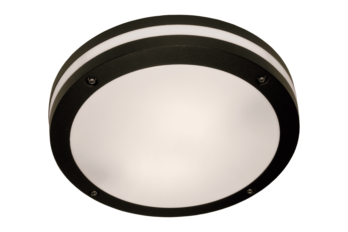 Resmo Sort Fra Aneta Lighting - Resmo udendørslampe i farven sort med opal hvid kuppel, der giver et flot blændfrit lys og kan placeres i loftet eller på væggen.