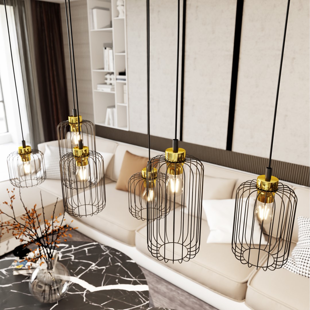 Vander 115cm Sort/Guld loftslampe Fra Emibig Lighting - Vander - en perfekt kombination af industrielt og elegant design.