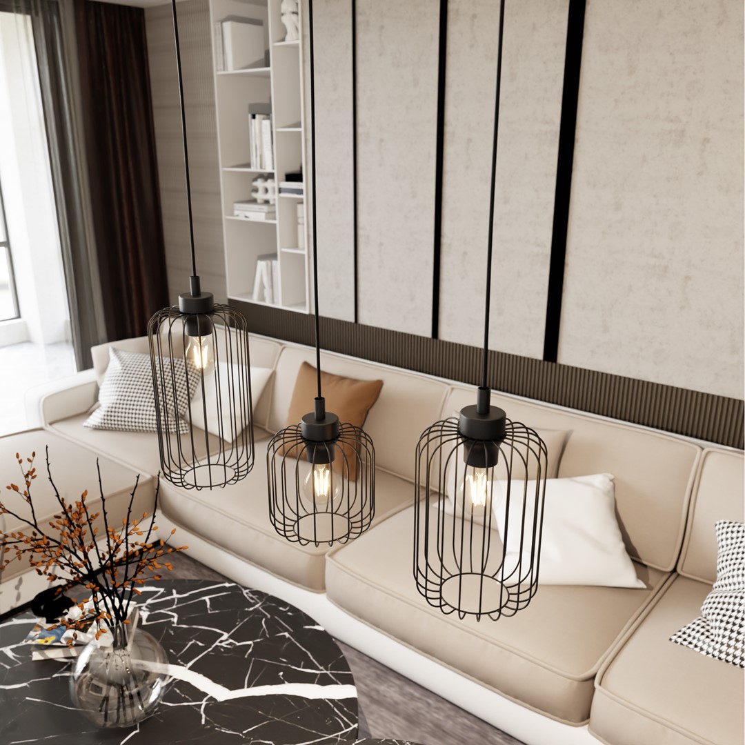 Vander 60cm Sort loftslampe Fra Emibig Lighting - Vander er lavet af metal af h&oslash;j kvalitet og er en unik pendel med sine smukke sk&aelig;rme, der spreder et harmonisk lysspil i rummet, n&aring;r lampen er t&aelig;ndt.