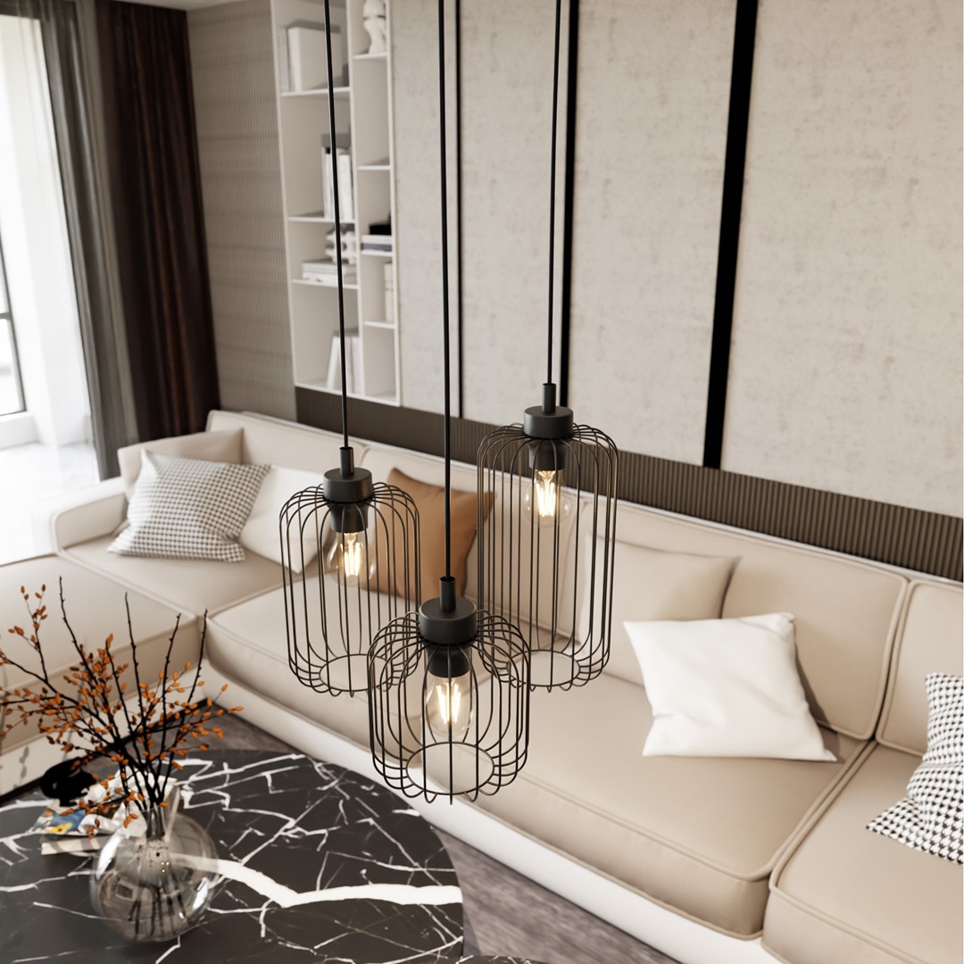 Vander Ø30 Sort loftslampe Fra Emibig Lighting - Vander er lavet af metal af h&oslash;j kvalitet og er en unik pendel med sine smukke sk&aelig;rme, der spreder et harmonisk lysspil i rummet, n&aring;r lampen er t&aelig;ndt.