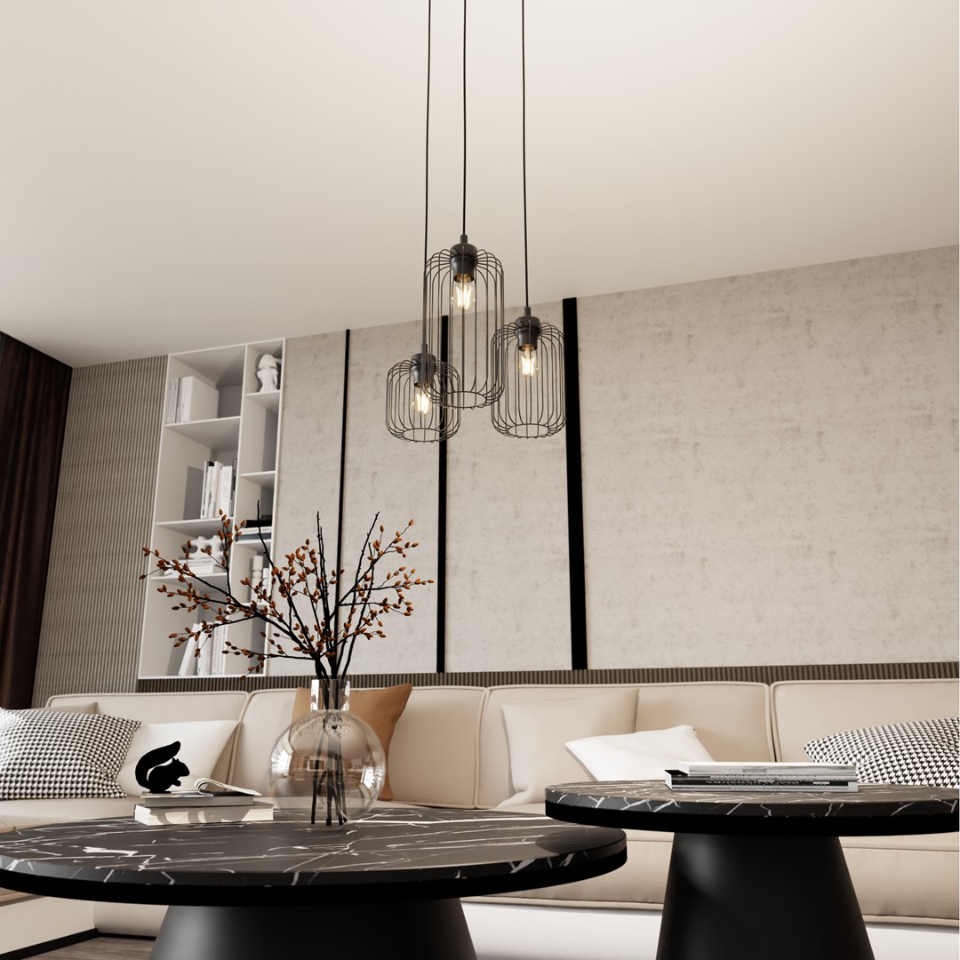 Vander Ø30 Sort loftslampe Fra Emibig Lighting - Vander er lavet af metal af h&oslash;j kvalitet og er en unik pendel med sine smukke sk&aelig;rme, der spreder et harmonisk lysspil i rummet, n&aring;r lampen er t&aelig;ndt.