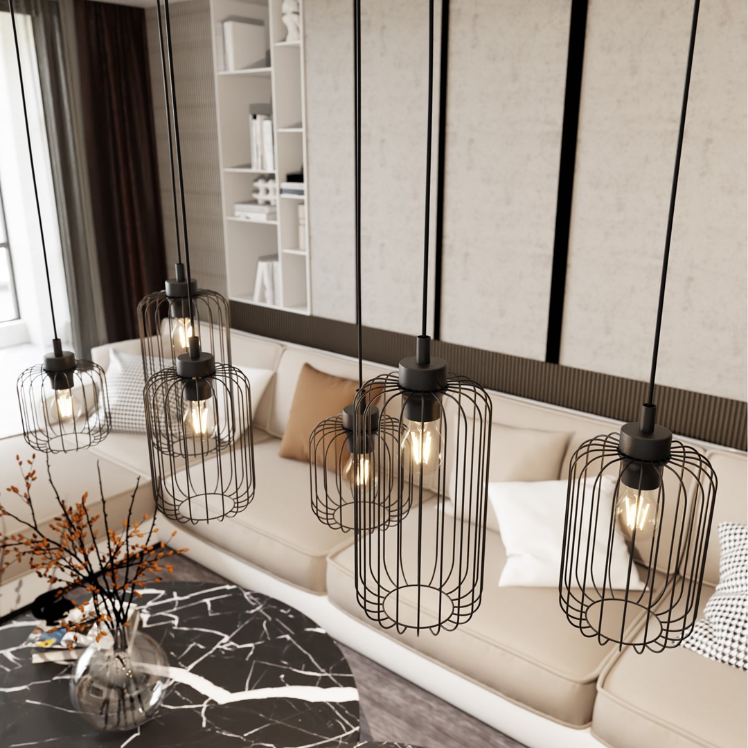 Vander 115cm Sort loftslampe Fra Emibig Lighting - Vander er lavet af metal af h&oslash;j kvalitet og er en unik pendel med sine smukke sk&aelig;rme, der spreder et harmonisk lysspil i rummet, n&aring;r lampen er t&aelig;ndt.