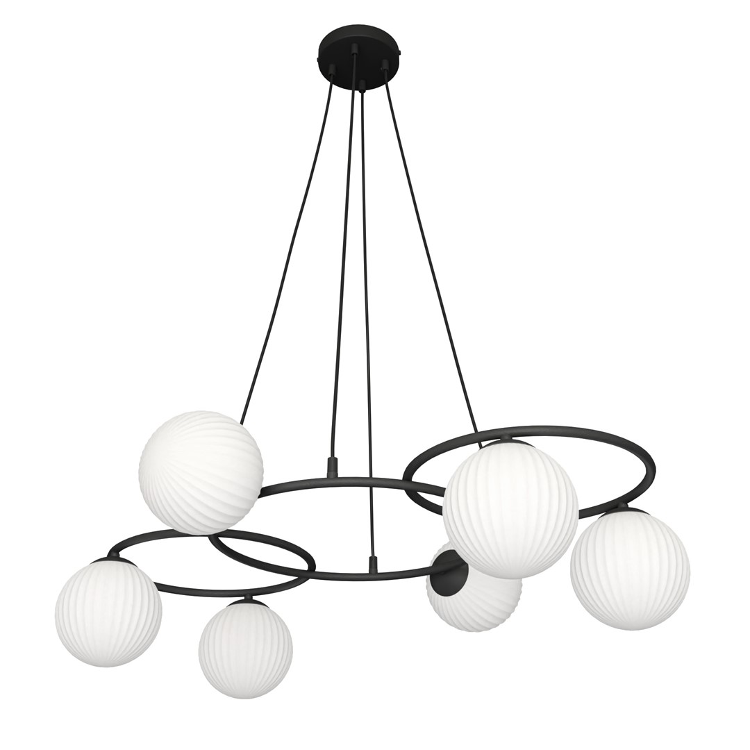 Libra 88cm Hvid loftslampe Fra Emibig Lighting - Den er opbygget af tre ringe, der giver et let og harmonisk udtryk, mens de opalglaskupler spreder et bl&aelig;ndfrit og behageligt lys, der skaber en hyggelig atmosf&aelig;re.