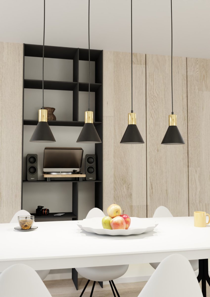 Rosa 90cm Sort loftslampe Fra Emibig Lighting - Perfekt til stuer, spisepladser eller k&oslash;kkener &ndash; Pink skaber en unik atmosf&aelig;re i rummet ved at kombinere metallets r&aring;hed med den subtile elegance af en gylden accent.