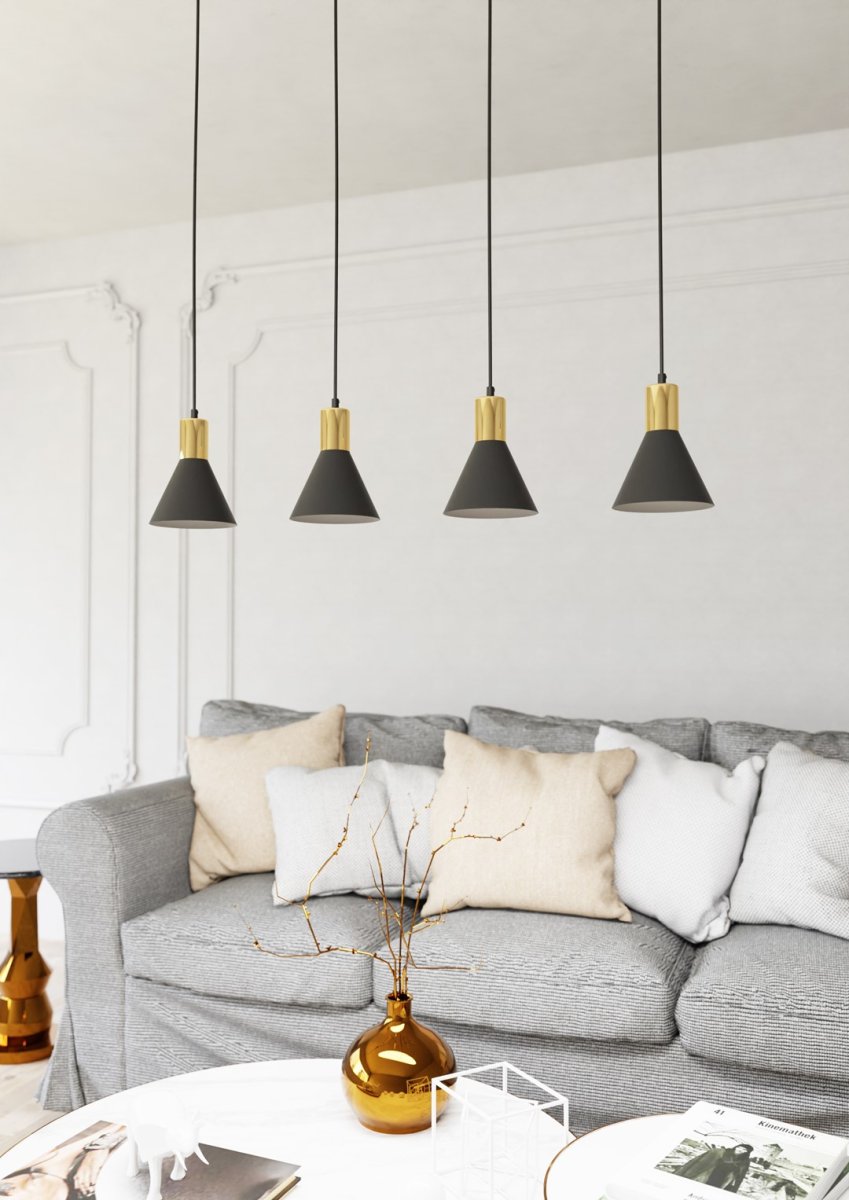 Rosa 90cm Sort loftslampe Fra Emibig Lighting - Perfekt til stuer, spisepladser eller k&oslash;kkener &ndash; Pink skaber en unik atmosf&aelig;re i rummet ved at kombinere metallets r&aring;hed med den subtile elegance af en gylden accent.