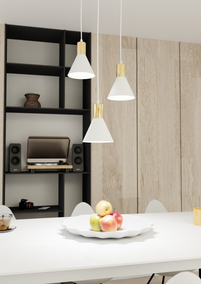 Rosa Ø30 Hvid loftslampe Fra Emibig Lighting - Perfekt til stuer, spisepladser eller k&oslash;kkener &ndash; Pink skaber en unik atmosf&aelig;re i rummet ved at kombinere metallets r&aring;hed med den subtile elegance af en gylden accent.