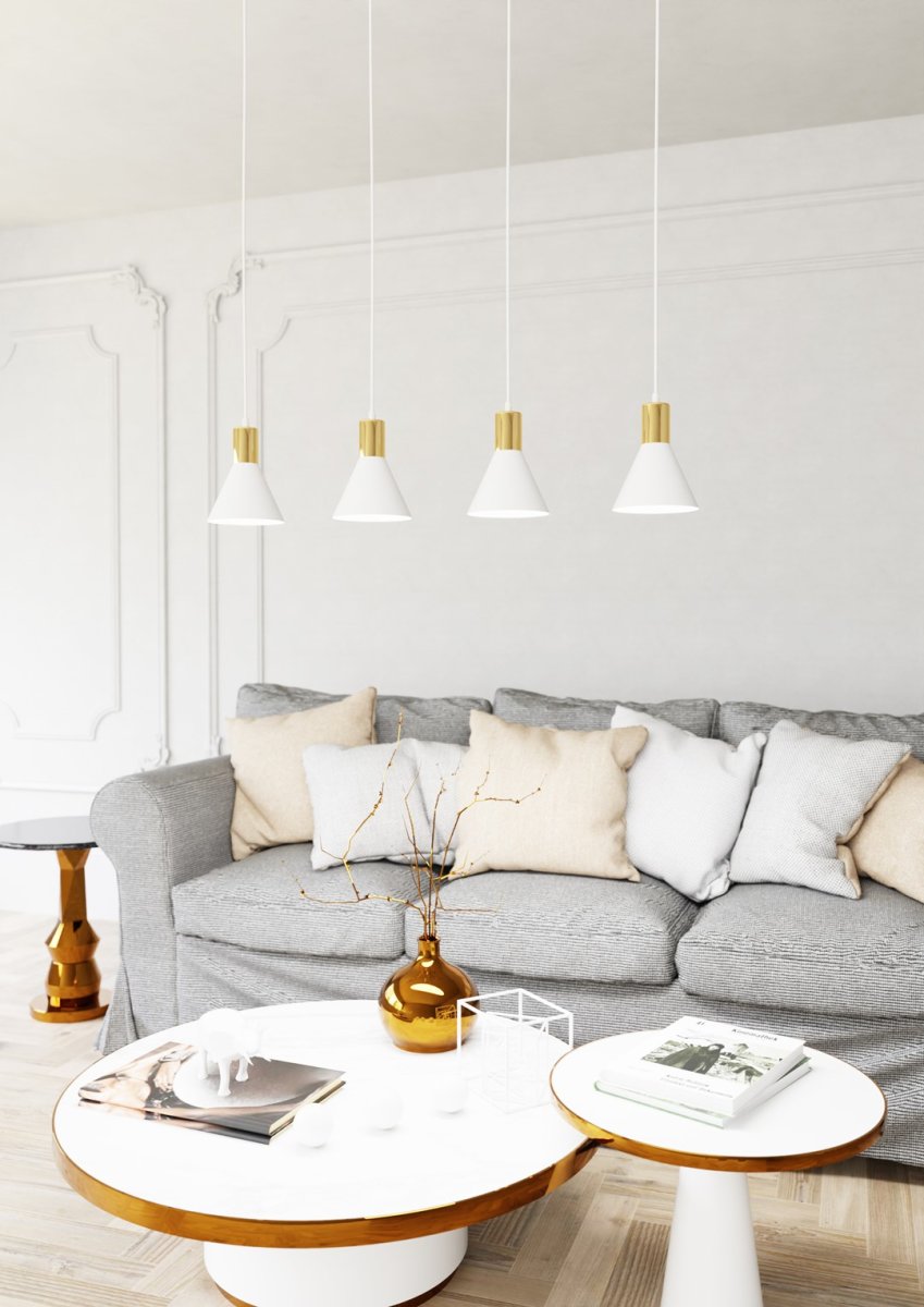 Rosa 90cm Hvid loftslampe Fra Emibig Lighting - Perfekt til stuer, spisepladser eller k&oslash;kkener &ndash; Pink skaber en unik atmosf&aelig;re i rummet ved at kombinere metallets r&aring;hed med den subtile elegance af en gylden accent.