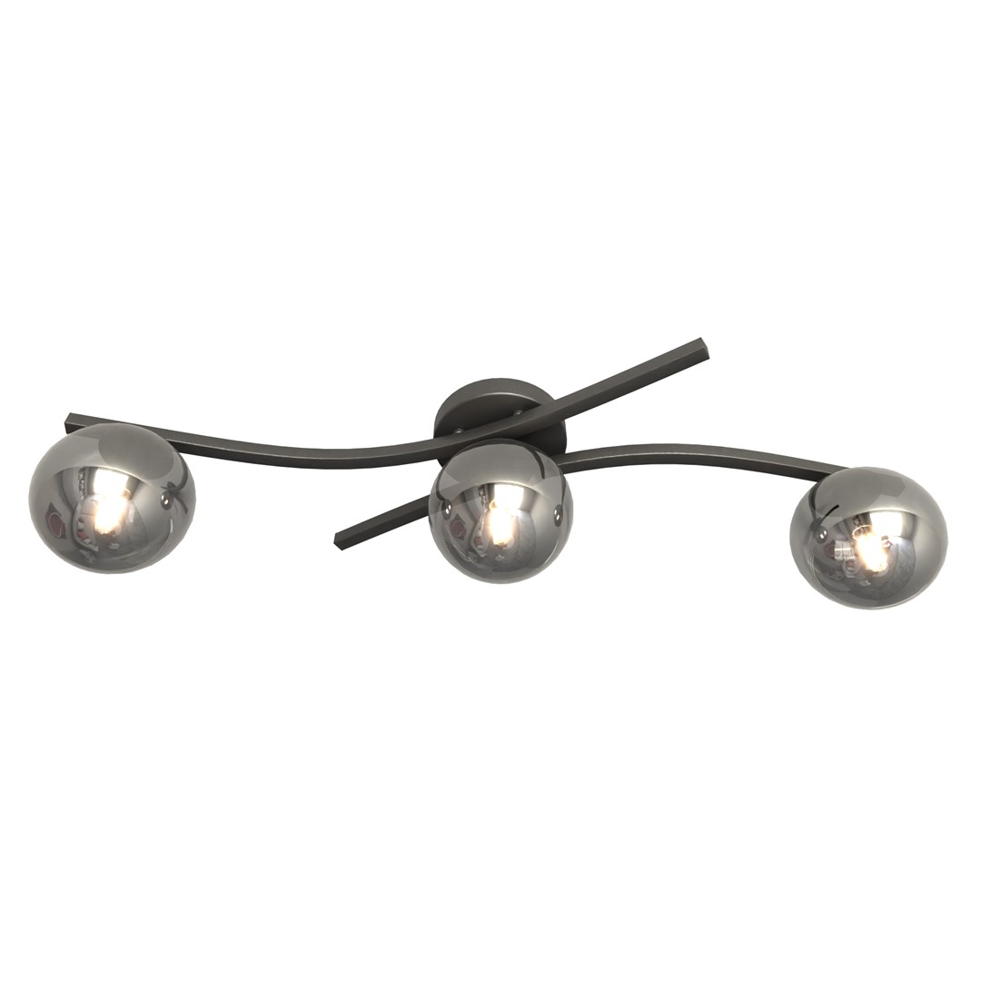 Opus 84cm Røgfarvet plafond Fra Emibig Lighting - Den enkle form og de r&oslash;gede glaskupler giver rummet en bl&oslash;dhed og lethed, mens lampen spreder et behageligt diffust lys.