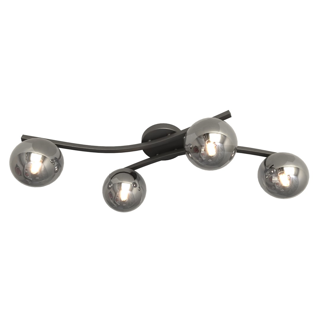 Opus 84cm Røgfarvet plafond Fra Emibig Lighting - Den enkle form og de r&oslash;gede glaskupler giver rummet en bl&oslash;dhed og lethed, mens lampen spreder et behageligt diffust lys.