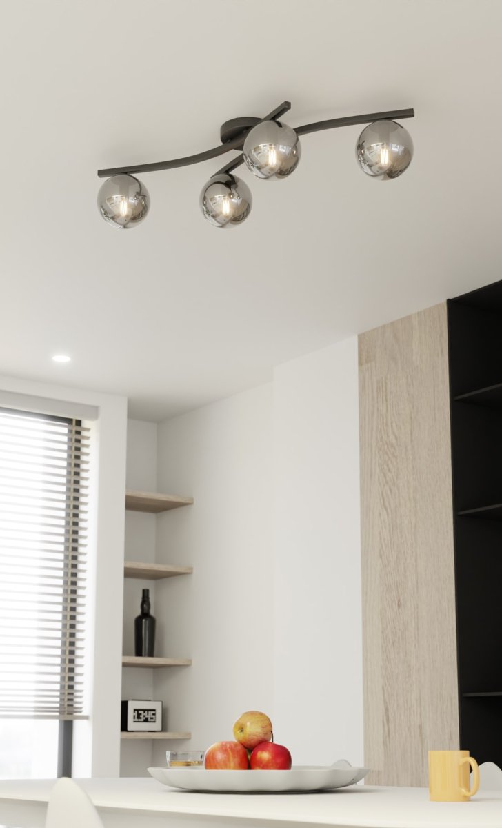 Opus 84cm Røgfarvet plafond Fra Emibig Lighting - Den enkle form og de r&oslash;gede glaskupler giver rummet en bl&oslash;dhed og lethed, mens lampen spreder et behageligt diffust lys.