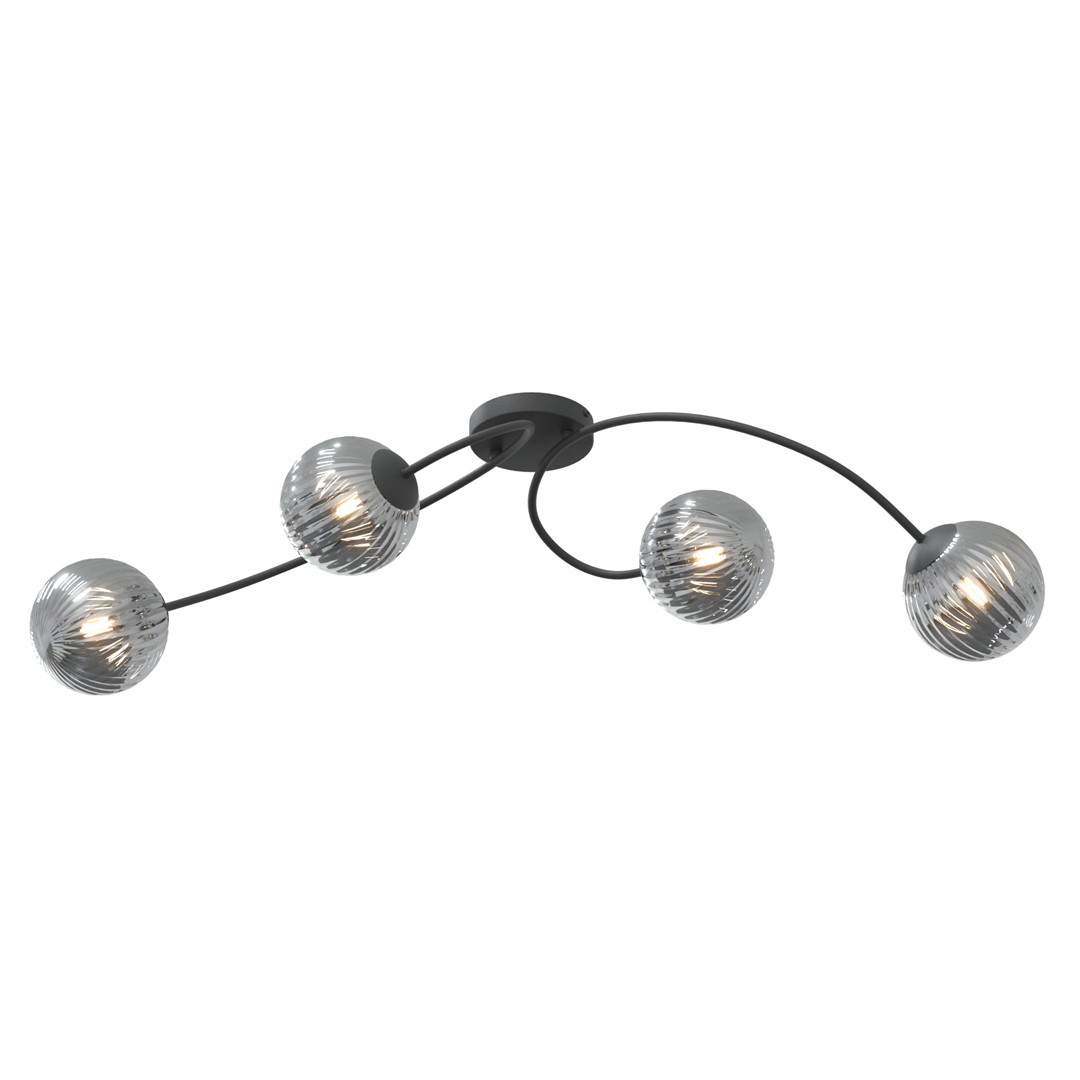 Vibra 110cm Røgfarvet plafond Fra Emibig Lighting - De r&oslash;gede glassk&aelig;rme spreder et bl&oslash;dt og diffust lys, der tilf&oslash;jer lethed og en moderne f&oslash;lelse til rummet.