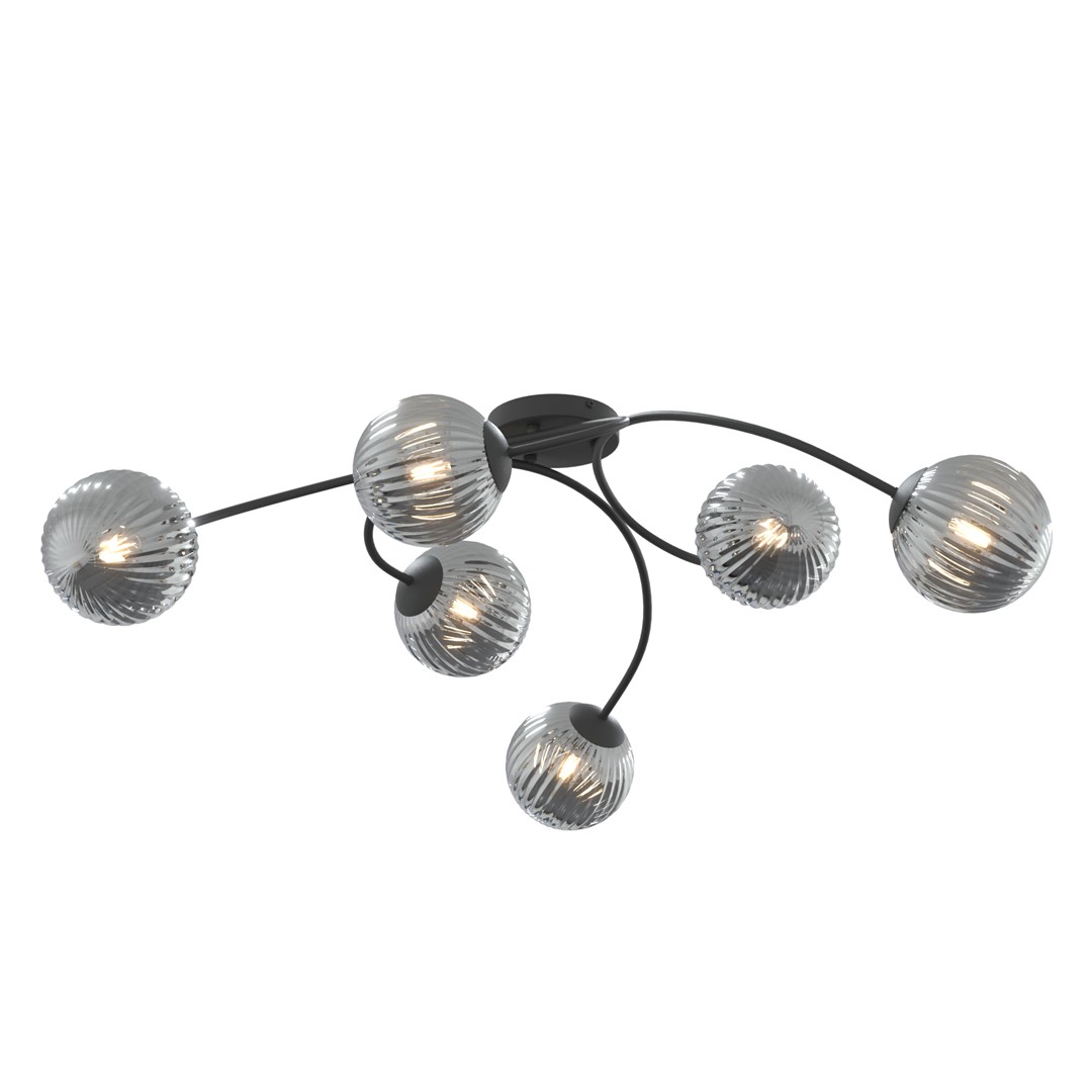 Vibra 97cm Røgfarvet plafond Fra Emibig Lighting - De r&oslash;gede glassk&aelig;rme spreder et bl&oslash;dt og diffust lys, der tilf&oslash;jer lethed og en moderne f&oslash;lelse til rummet.