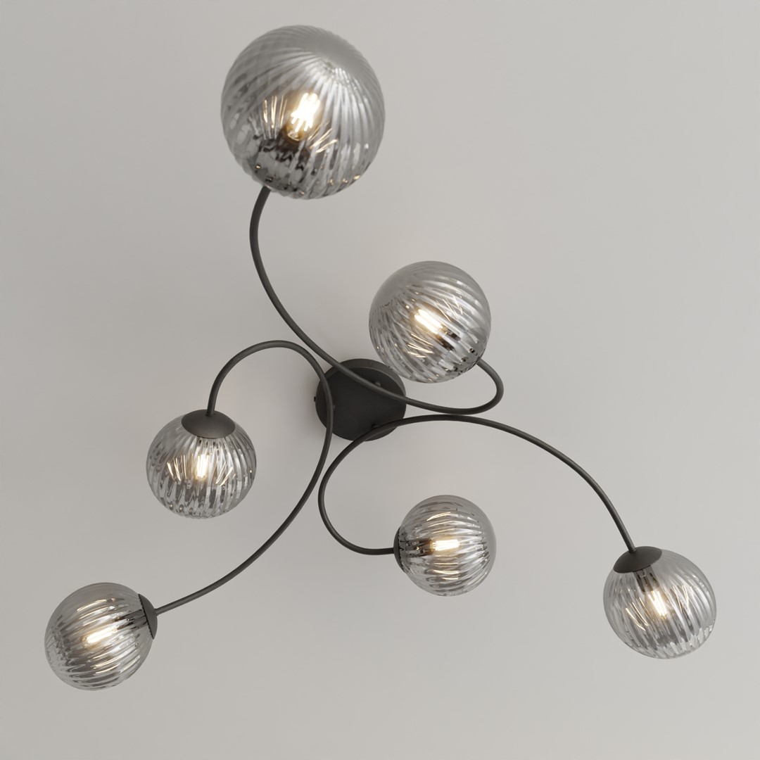 Vibra 97cm Røgfarvet plafond Fra Emibig Lighting - De r&oslash;gede glassk&aelig;rme spreder et bl&oslash;dt og diffust lys, der tilf&oslash;jer lethed og en moderne f&oslash;lelse til rummet.