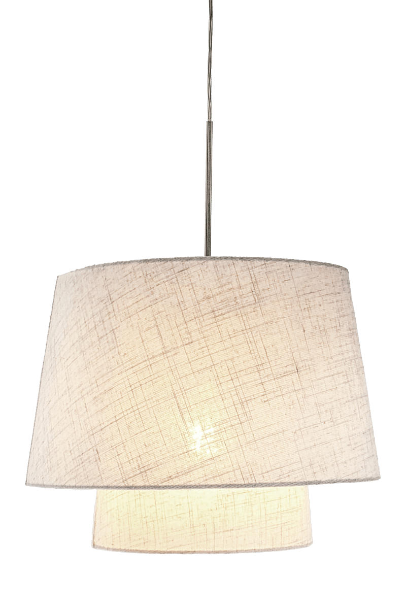 Doble Ø48 Beige loftslampe Fra Aneta Lighting - Doble loftspendlen har et stilfuldt og bl&oslash;dt design, hvor to tekstilsk&aelig;rme i forskellige st&oslash;rrelser m&oslash;des i et smukt lagdelt udtryk.