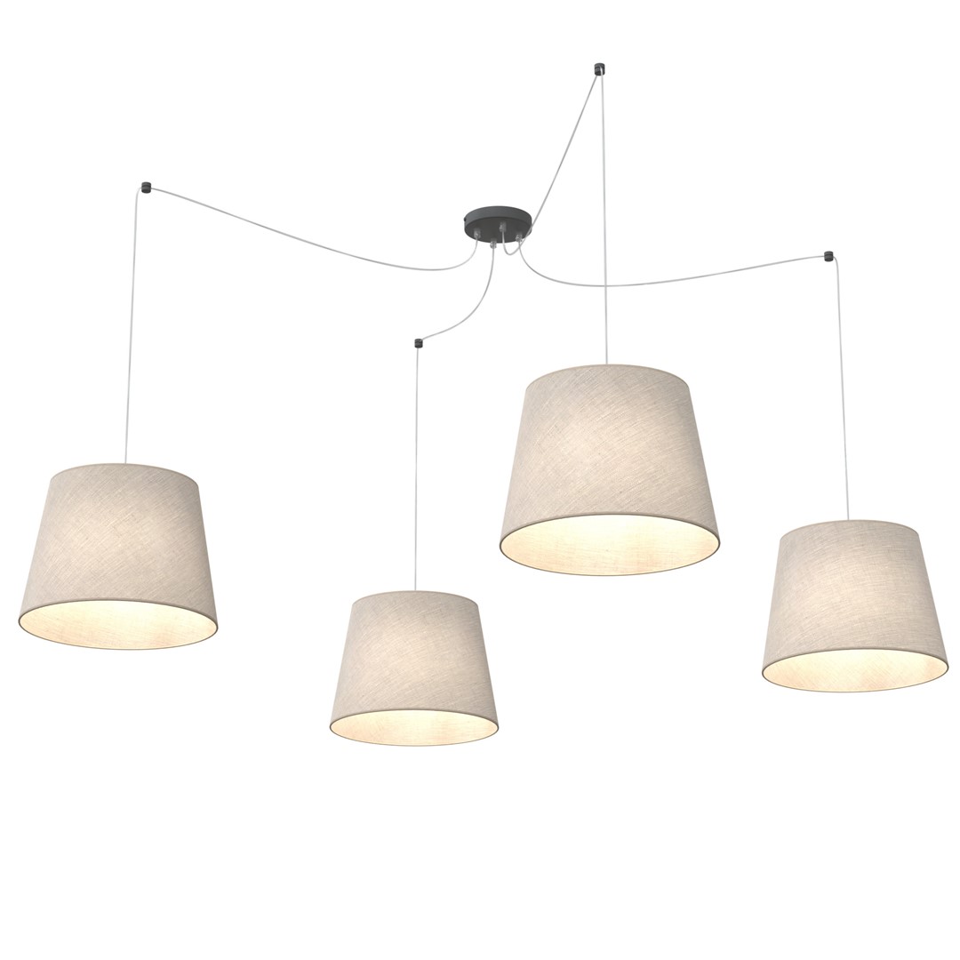 Ascot 4xØ38 Beige loftslampe Fra Emibig Lighting - De tekstilbekl&aelig;dte nuancer i en bl&oslash;d, afd&aelig;mpet farve spreder et behageligt og diffust lys, der skaber en varm atmosf&aelig;re i rummet.