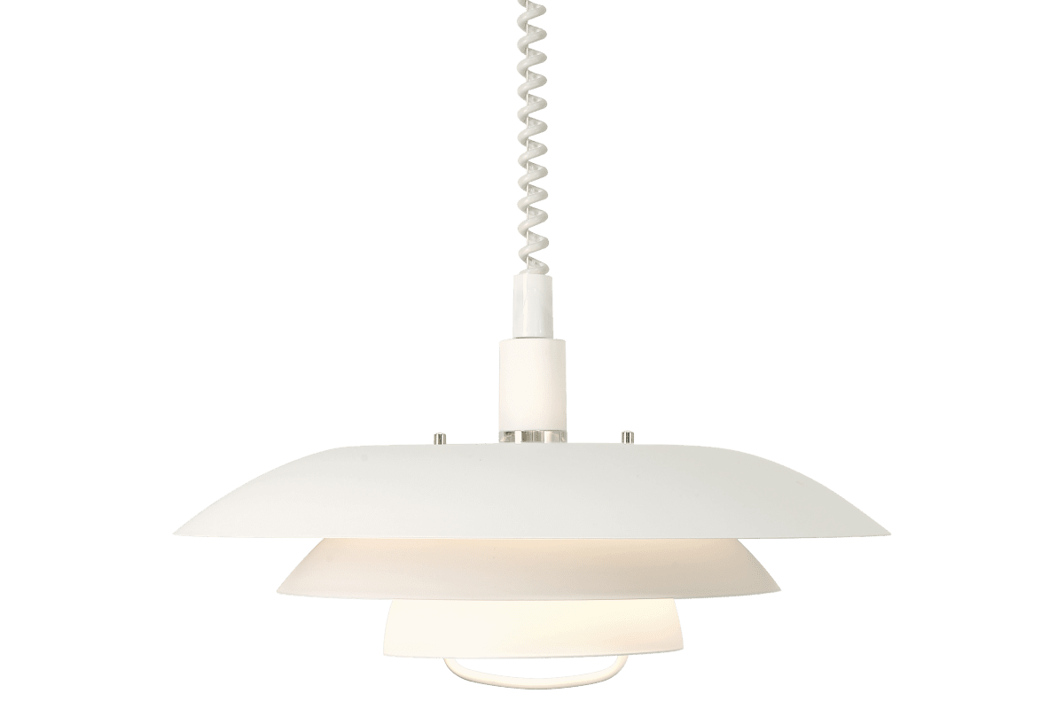 Zoom billede af Epsilon Ø45 Hvid loftslampe Fra Aneta Lighting - Den klassiske Epsilon loftlampe med l&oslash;ftefunktion kan nemt s&aelig;nkes eller h&aelig;ves ved at tr&aelig;kke h&aring;ndtaget ned eller skubbe det op.