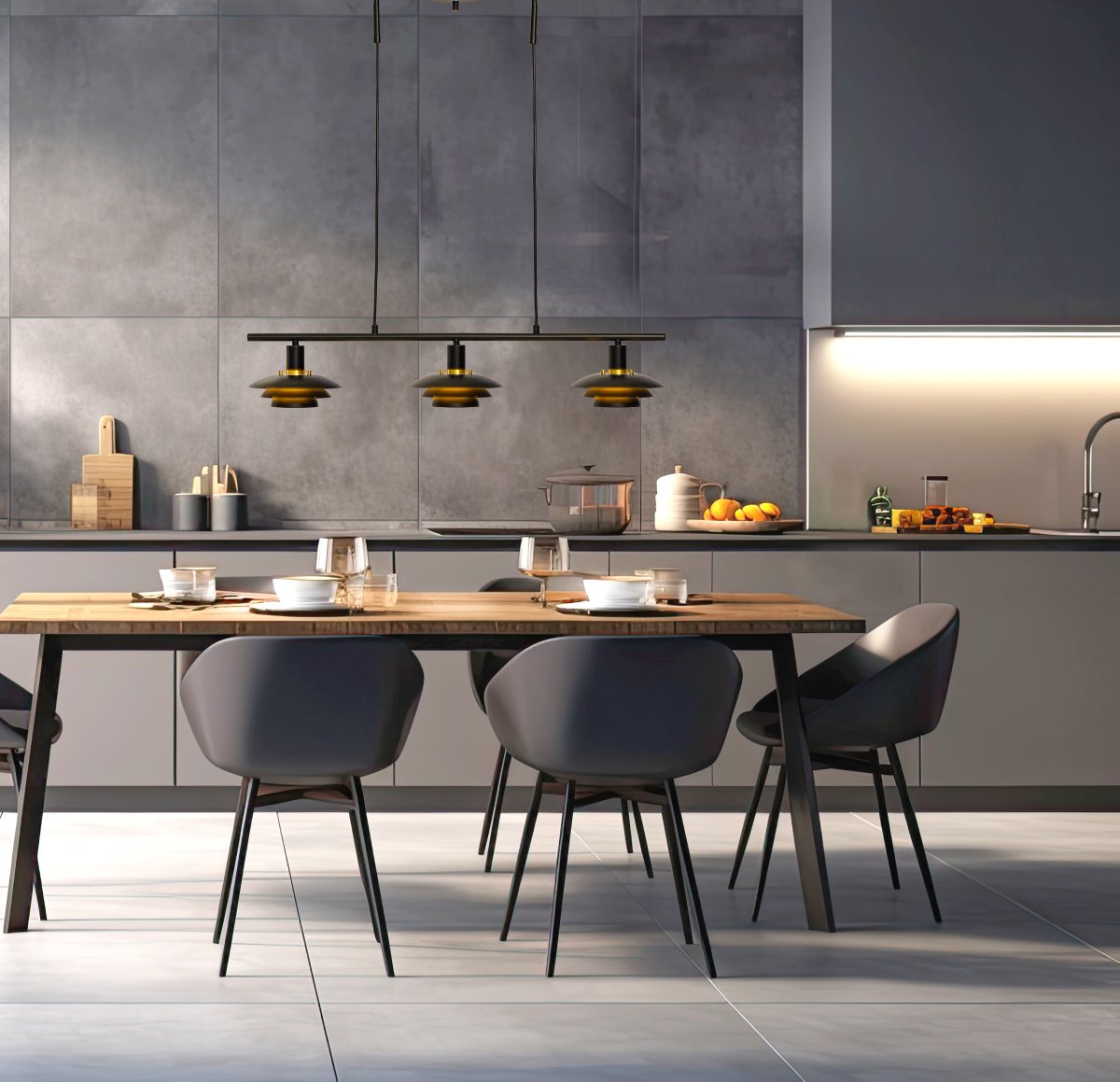 Epsilon 86cm Sort loftslampe Fra Aneta Lighting - Udskiftelige detaljer i krom og mat messing medfølger efter eget valg.