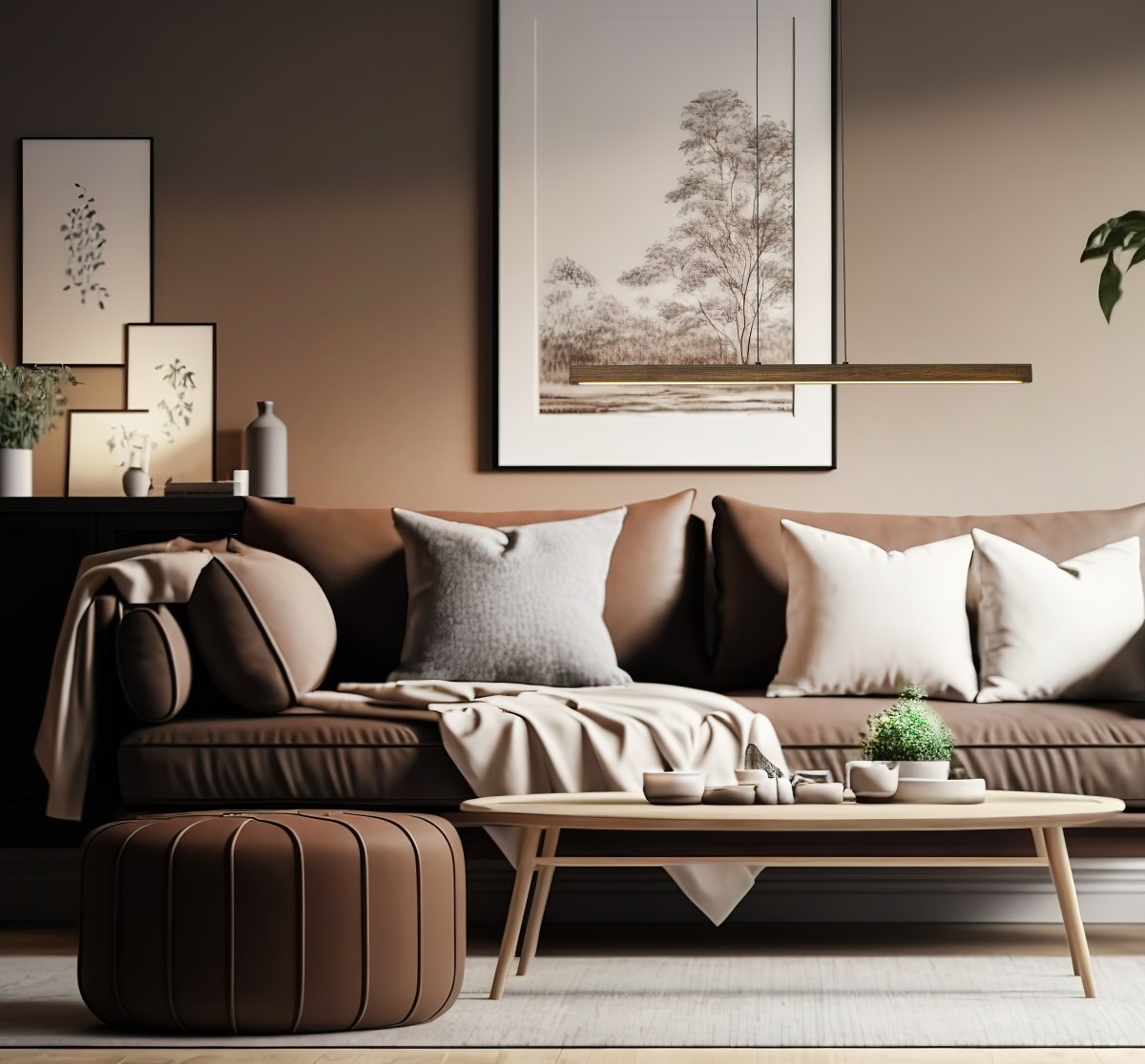 Linea 100cm Brun loftslampe Fra Aneta Lighting - Moderne loftslampe Linea i brunbejdset træ&auml; bliver en stilfuld og praktisk detalje i dit hjem.