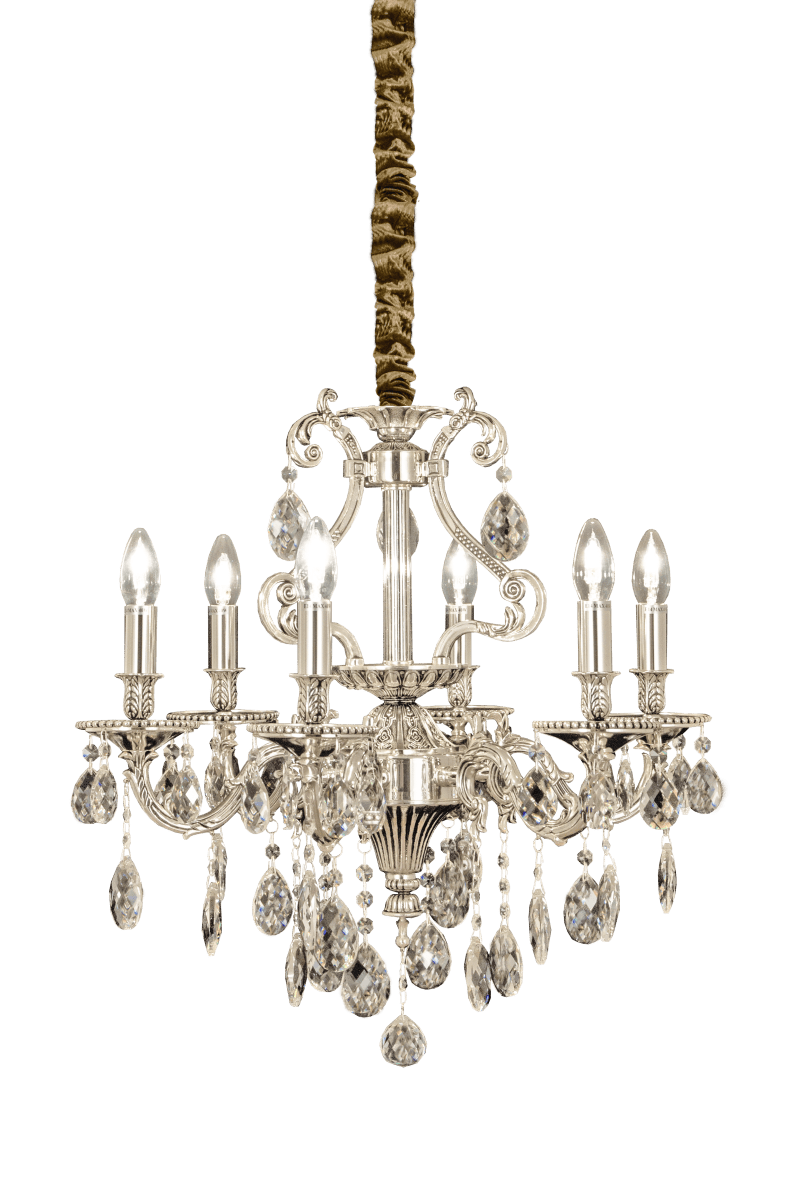 Windsor Ø58 Antik sølv loftslampe Fra Aneta Lighting - Windsor lysekrone med 6 arme i antik sølv med krystalprismer.