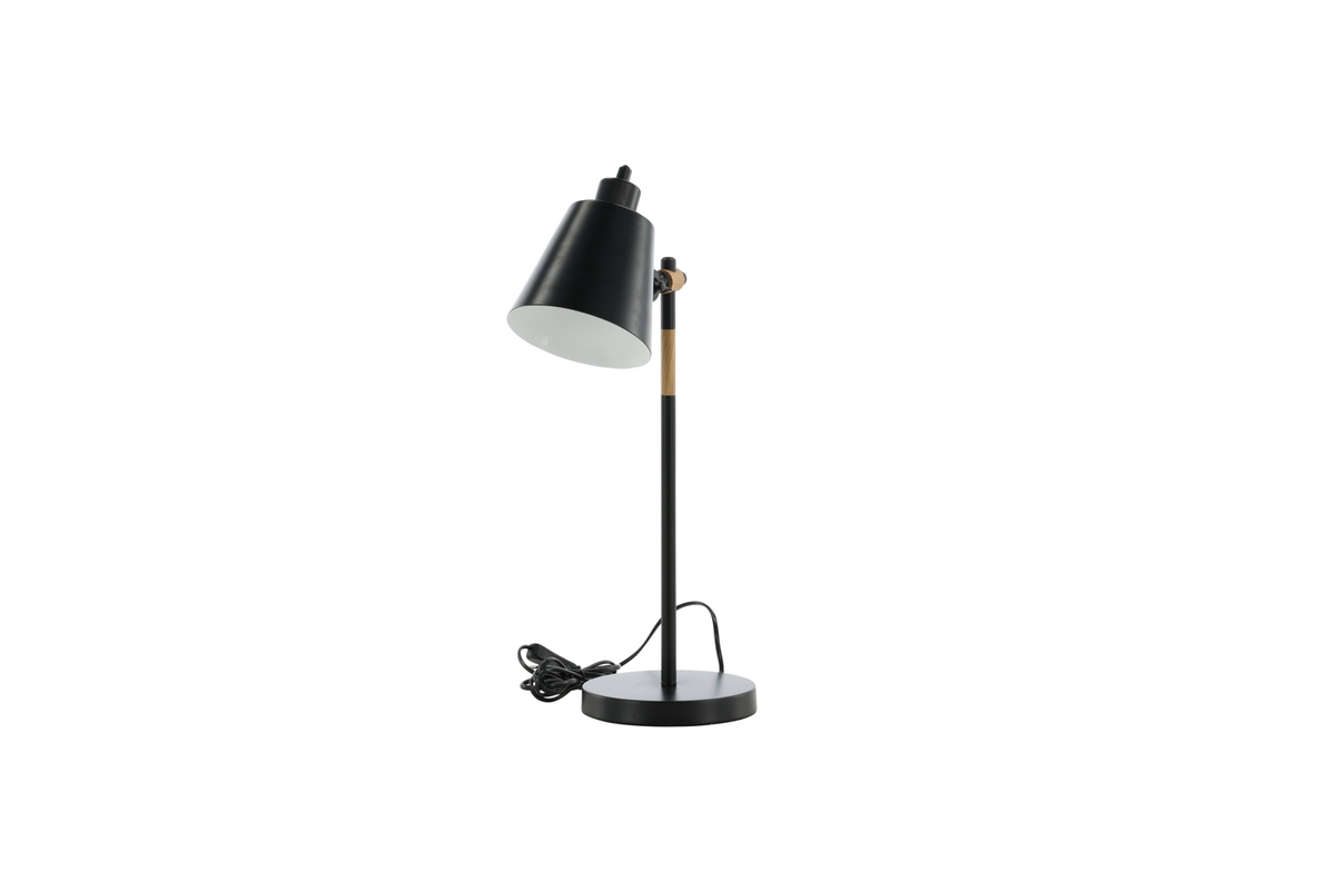 Skott 58cm Sort skrivebordslampe Fra Venture Design - Det tidl&oslash;se design i sort metal med tr&aelig;detaljer g&oslash;r, at den passer ind i ethvert hjem.