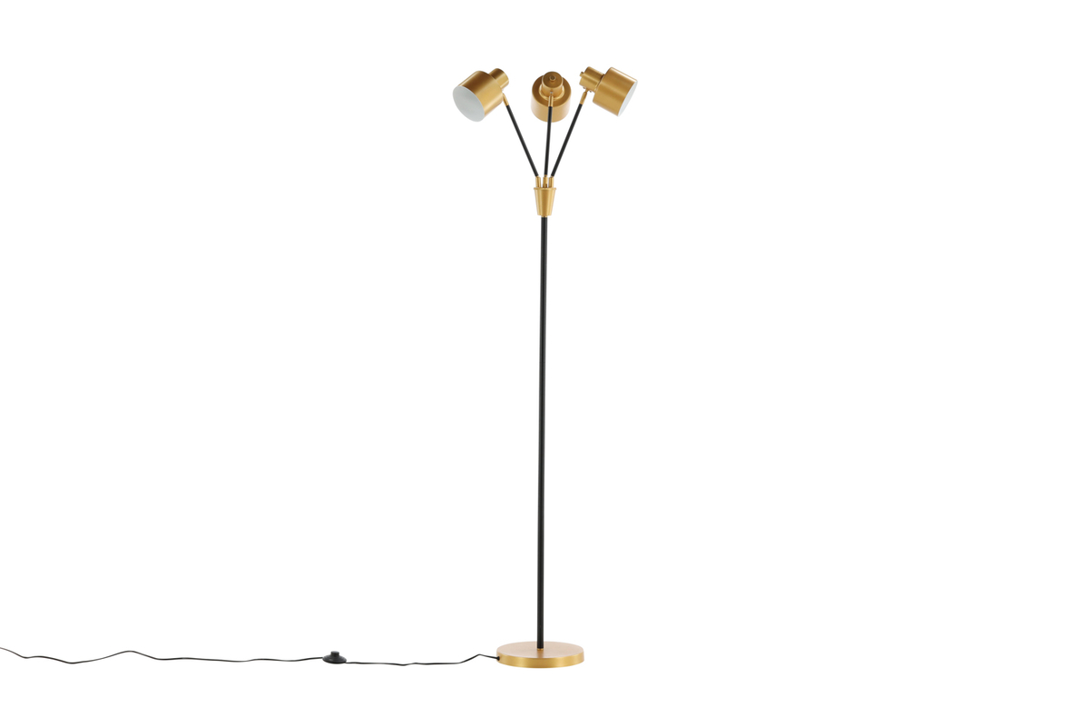 Vifta 3 Sort gulvlampe Fra Venture Design - Gulvlampe i sort og messing med tre sk&aelig;rme, der kan justeres efter behov.