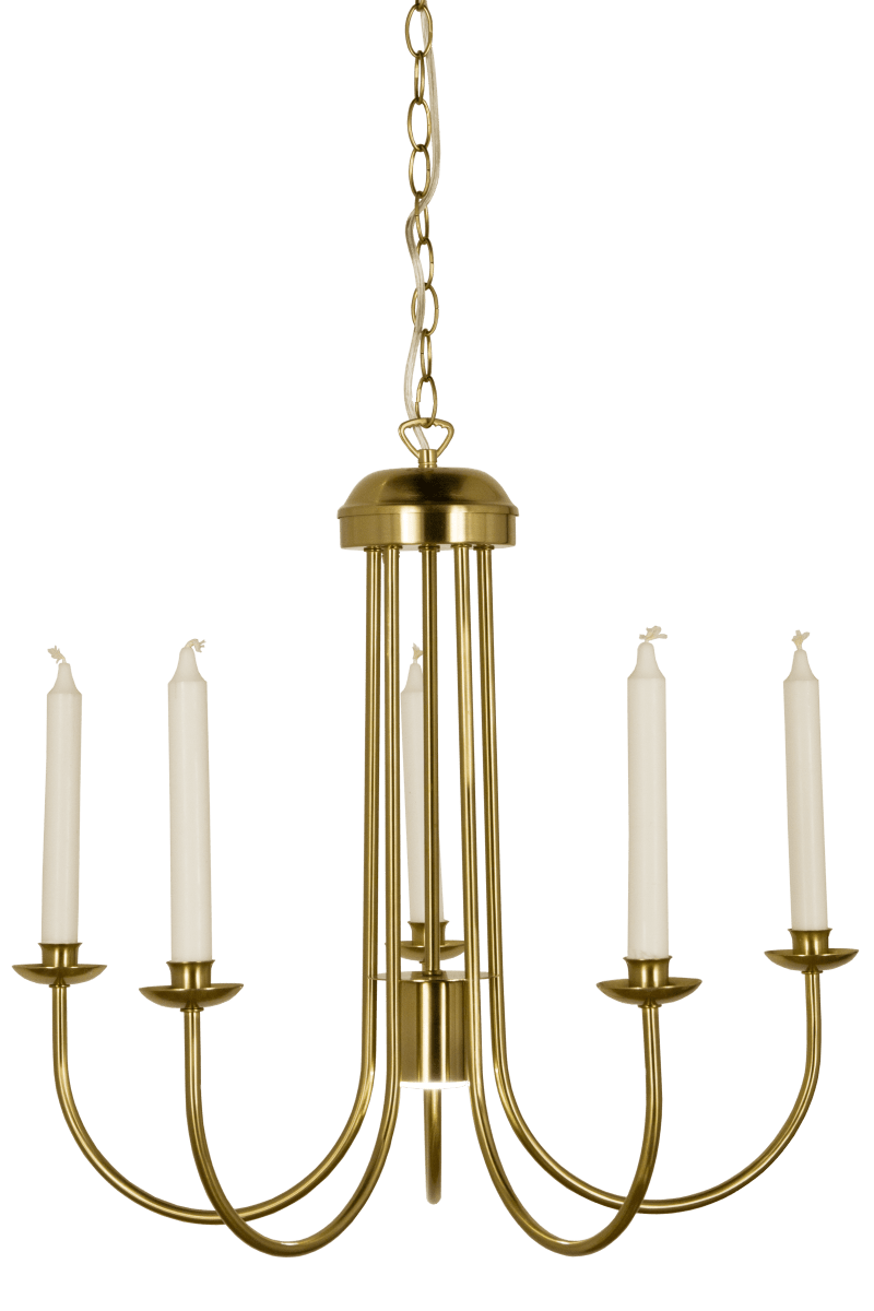 Jubilee Ø55 Mat messing loftslampe Fra Aneta Lighting - Med sine fem messing lysestager og stilfulde detaljer er den perfekt til at skabe en sofistikeret atmosfære i spisestuen eller stuen.