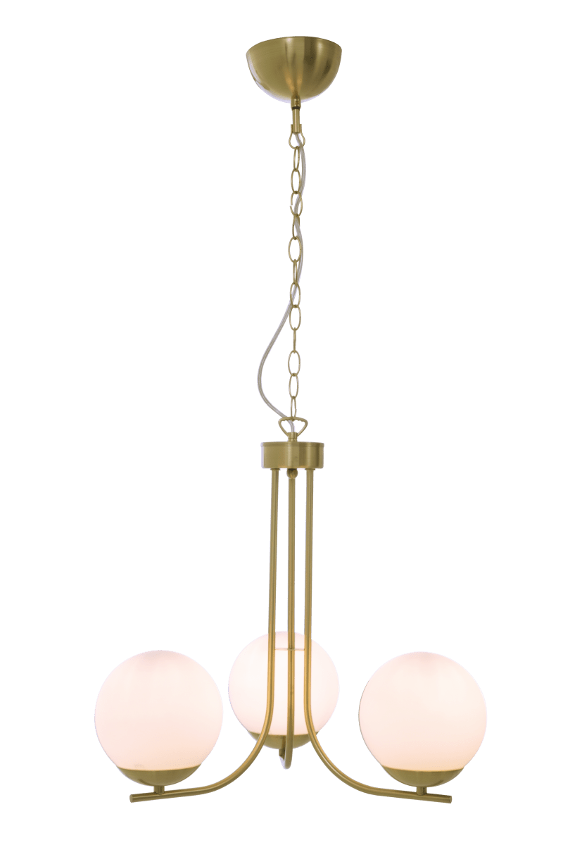 Orfeus Ø44 Mat messing loftslampe Fra Aneta Lighting - ORFEUS en loftslampe i mat messing med tre glaskupler i opal hvid.