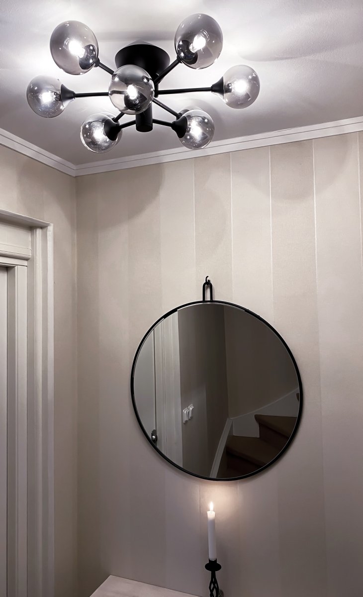 Cosmos 52cm Sort plafond Fra Aneta Lighting - Cosmos plafond i sortlakeret metal med 9 sodede glaskupler.