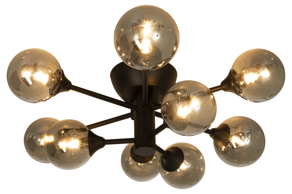 Cosmos 52cm Sort plafond Fra Aneta Lighting - Cosmos plafond i sortlakeret metal med 9 sodede glaskupler.