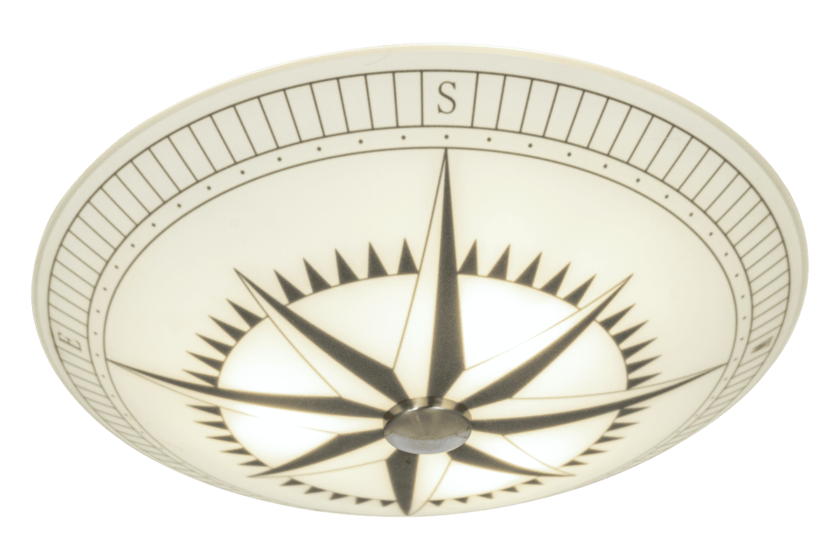 Zoom billede af Kompass Ø50 Hvid plafond Fra Aneta Lighting - Kompasloft med let skalformet m&oslash;nstret glas og detaljer i metal.