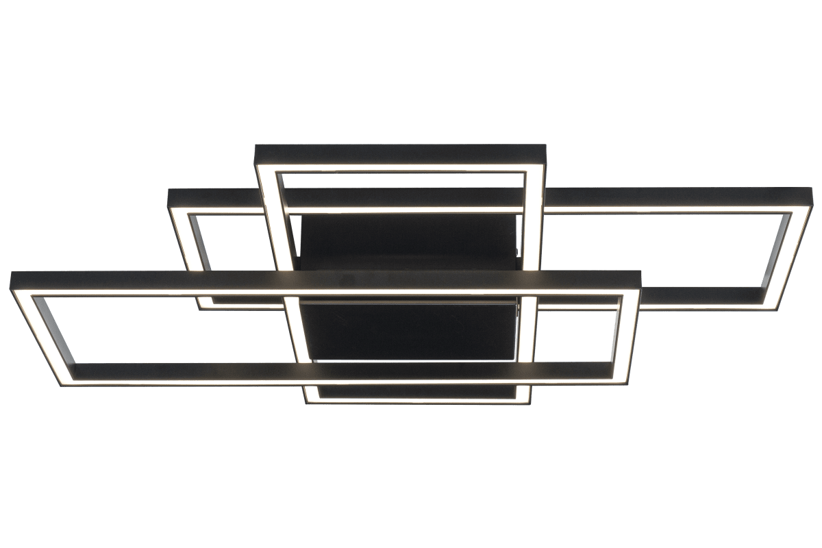 New York 65cm Sort plafond Fra Aneta Lighting - New York loftslampe i sortlakeret metal med 3 &ouml;overlappende rektangler, der giver et dekorativt geometrisk look.