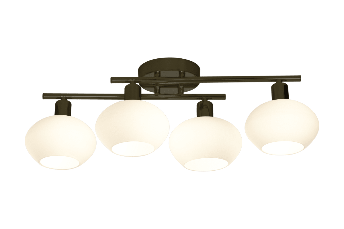 Elba 60cm Sort badeværelseslampe Fra Aneta Lighting - Denne plafond er lavet af sortlakeret metal og har et elegant design med fire opalhvide glaskupler, der skaber et blødt og behageligt lys.
