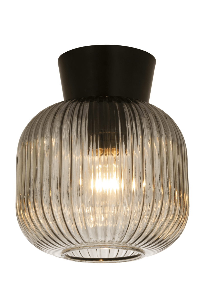 Vanja Ø20 Sort/Røget plafond Fra Aneta Lighting - VANJA lille stilfuld loftslampe med ribbet fladt røget glas.