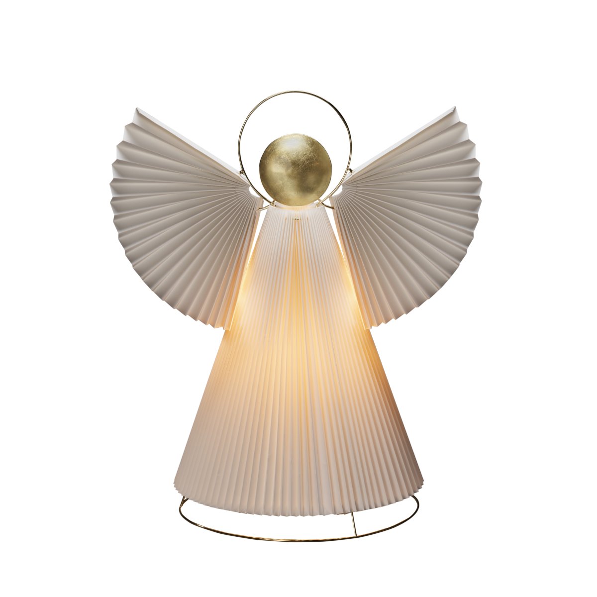Papirengel 54cm Hvid Fra Konstsmide - Englen er lavet af smukt plisseret hvidt papir med elegante detaljer i en messingfinish, der giver et stilfuldt udtryk.