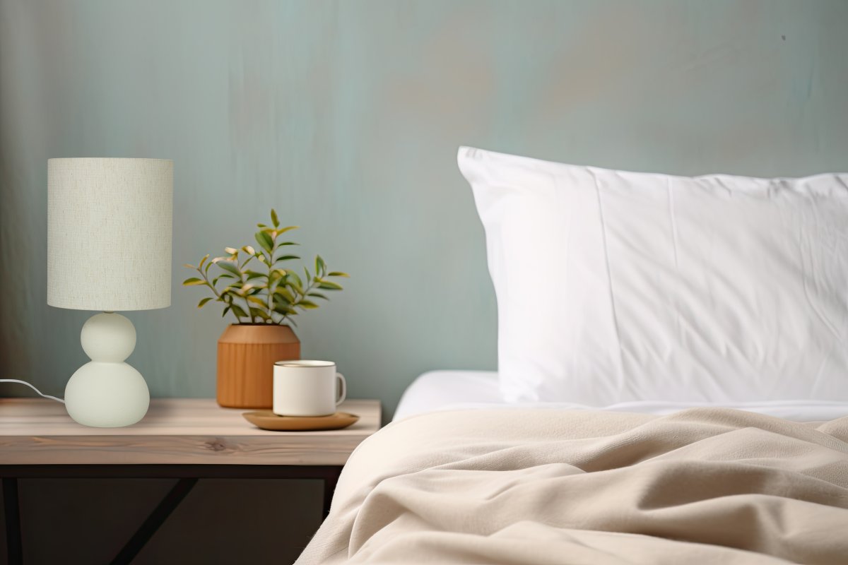 Kalamata 42cm Naturlig hvid bordlampe Fra Aneta Lighting - Kalamata er en stilfuld og elegant keramisk bordlampe.