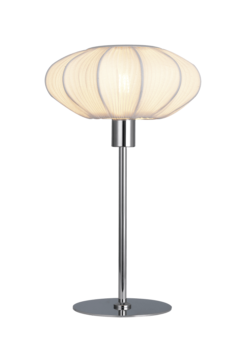 Mamsell 37cm Chrom bordlampe Fra Aneta Lighting - Mamsell bordlampe er beklædt med fint plisseret strækstof, der giver et behageligt let dæmpet lys.