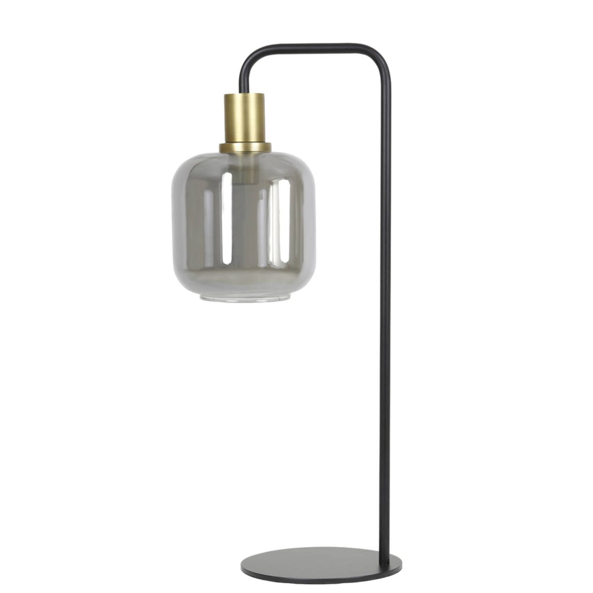 Lekar 58cm Sort bordlampe Fra Light & Living - Lekar er en sofistikeret bordlampe med en moderne kombination af røget glas og gulddetaljer.