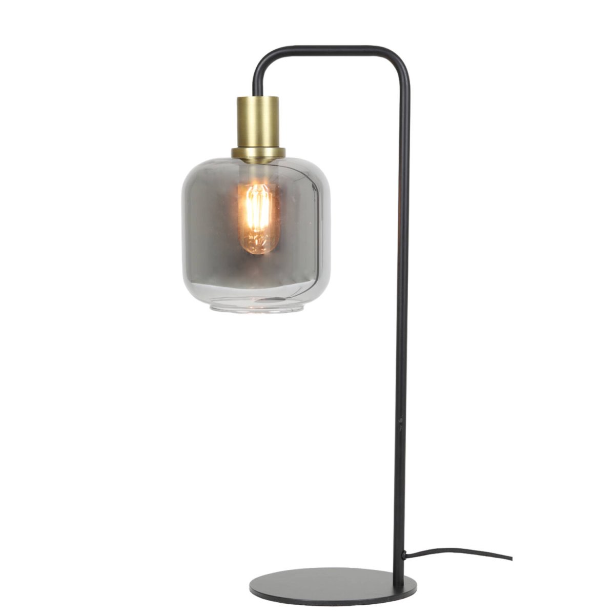 Lekar 58cm Sort bordlampe Fra Light & Living - Lekar er en sofistikeret bordlampe med en moderne kombination af røget glas og gulddetaljer.