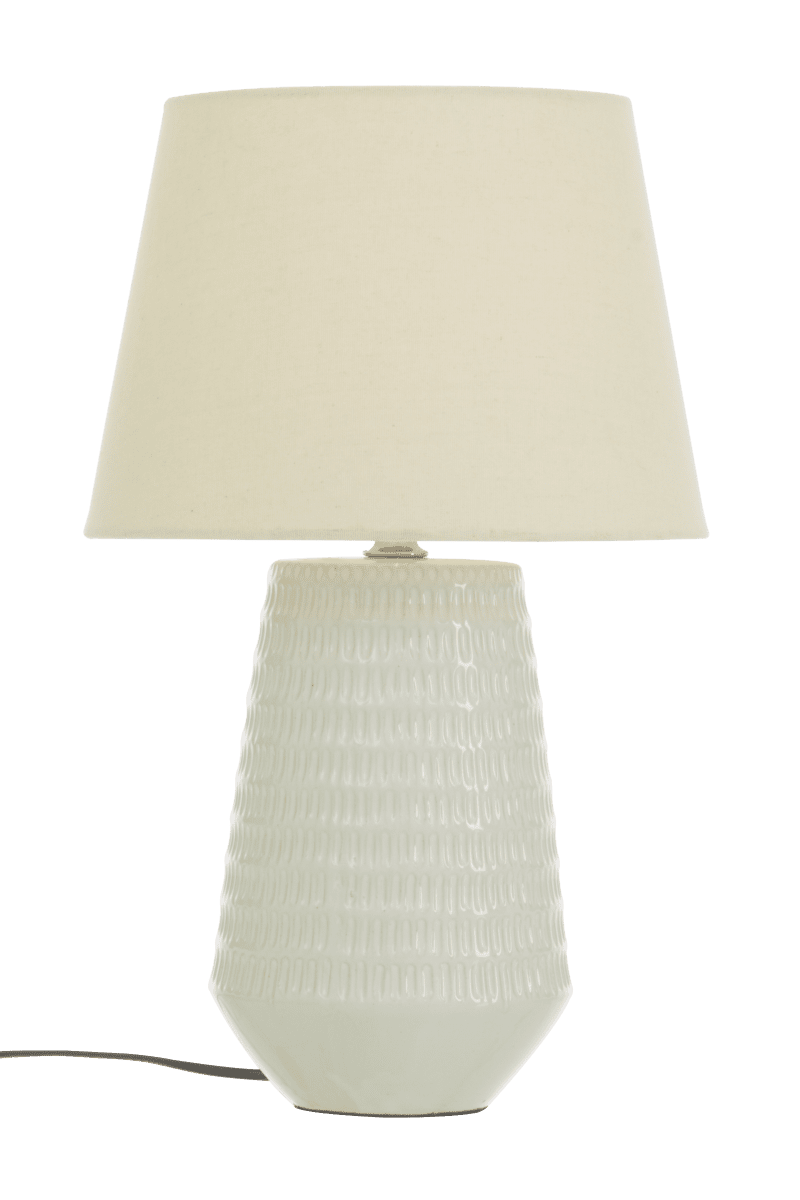 Mona 45cm Hvid bordlampe Fra Aneta Lighting - Mona bordlampe er en stilfuld og tidløs lampe med en hvid keramisk base og en matchende hvid tekstilskærm.