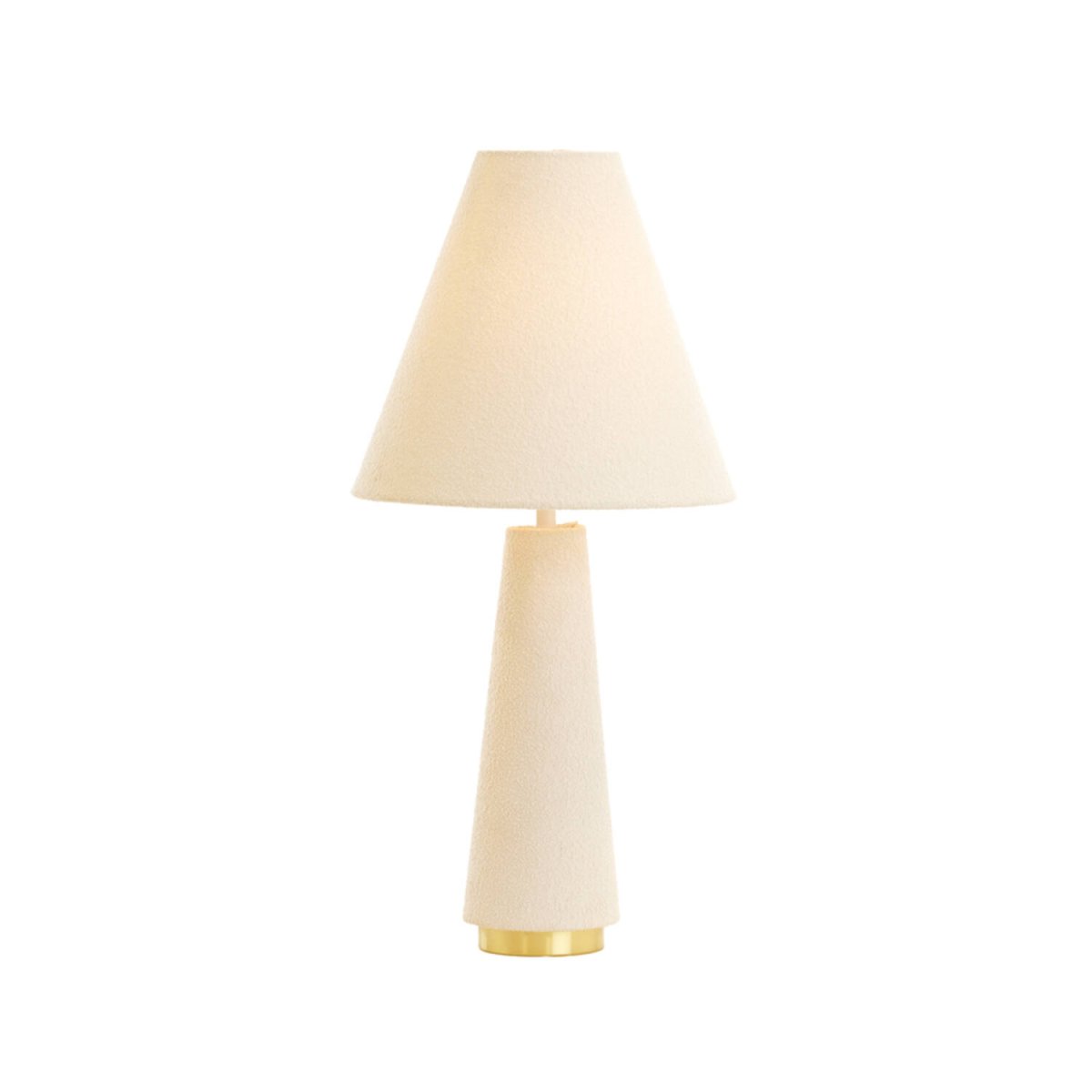 Devia 60cm Cremet hvid bordlampe Fra Light & Living - Lampen er bekl&aelig;dt med et bl&oslash;dt, cremet hvidt tekstil, der giver en varm og behagelig f&oslash;lelse, mens den diskrete messingdetalje p&aring; foden tilf&oslash;jer et strejf af luksus.