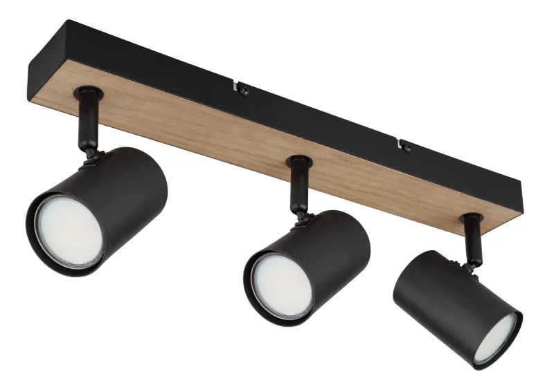 Robby 3 Natur spotlight Fra Globo Lighting - Robby &auml;r en&nbsp;stilren&nbsp;takspotlight som imponerar med sin eleganta design i mattsvart metall och MDF i tr&auml;-look.