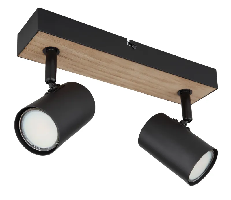 Robby 2 Natur spotlight Fra Globo Lighting - Robby &auml;r en&nbsp;stilren&nbsp;takspotlight som imponerar med sin eleganta design i mattsvart metall och MDF i tr&auml;-look.