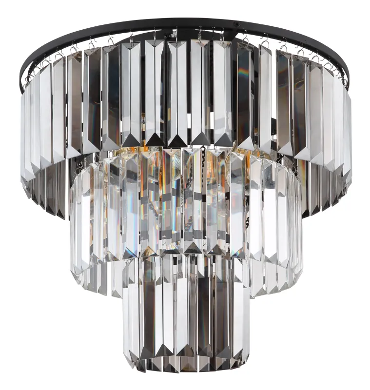 Naxis Ø40 Røgfarvet plafond Fra Globo Lighting - Naxis &auml;r en vacker plafond tillverkad av mattsvart metall och &auml;r smyckad med kristaller i r&ouml;kf&auml;rgat och klart glas.