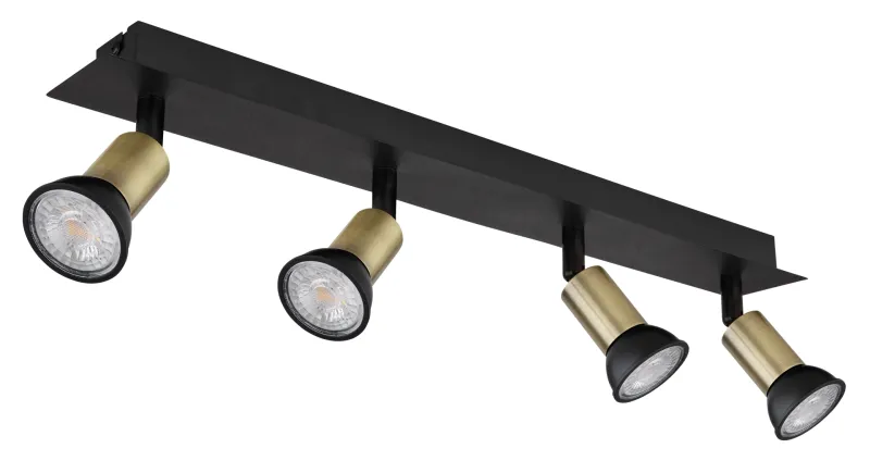 Drew 4 Guld spotlight Fra Globo Lighting - Drew &auml;r en stilren takspotlight som imponerar med sin design i mattsvart och guld.