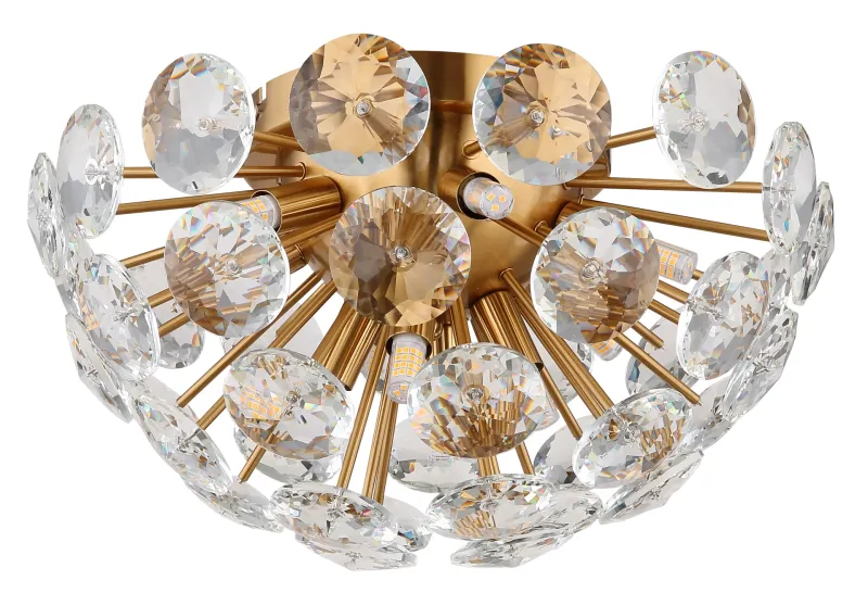 Virina Ø40 Guld plafond Fra Globo Lighting - Dess eleganta design kombinerar en gyllene metallkropp med en sk&auml;rm av klara kristaller, vilket ger en lyxig och sofistikerad k&auml;nsla till ditt hem.