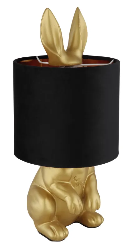Rabbit 40cm Guld bordlampe Fra Globo Lighting - Med en guldf&auml;rgad kaninfigur som bas och en elegant svart sammetsk&auml;rm kombinerar den lekfull design med sofistikerad stil.