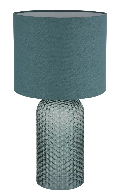 Sofia 50cm Grøn bordlampe Fra Globo Lighting - Bordslampan Sofia imponerar med sin eleganta kombination av en texturerad glaskropp och en cylindrisk textilsk&auml;rm i lyxig gr&ouml;n ton.