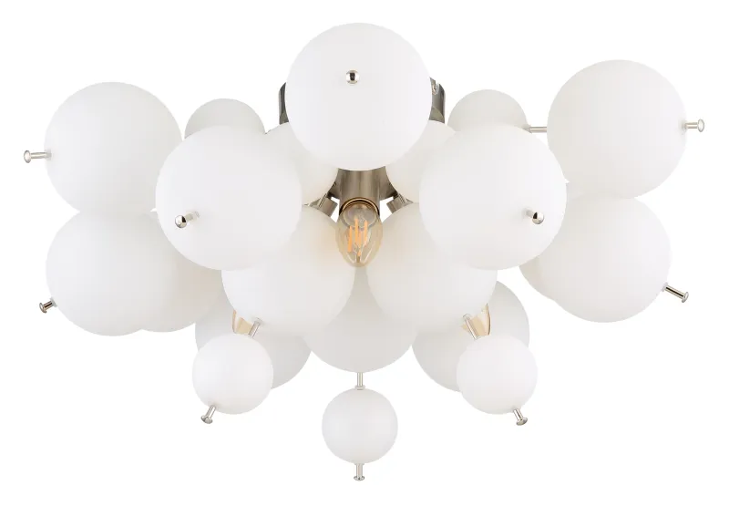Udo Ø55 Hvid plafond Fra Globo Lighting - Dess unika design utm&auml;rks av en rund form d&auml;r metallstavar elegant sammanl&auml;nkas med vackra opalglas i olika storlekar.
