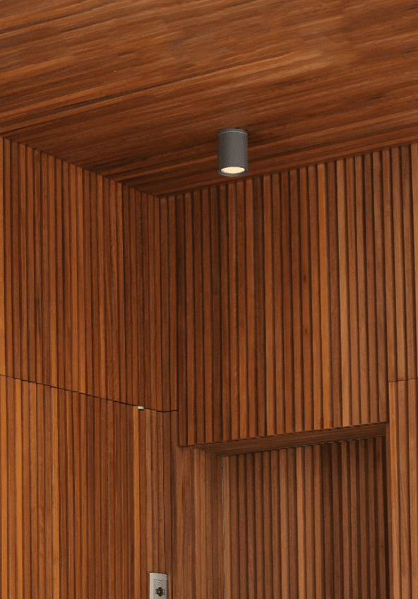 Tasa Grå Fra Faro Barcelona - Denne loft- og v&aelig;glampe til udend&oslash;rsbelysning er lavet af slidst&aelig;rkt aluminiumsst&oslash;bning og har en gennemsigtig glasdiffusor, der giver et klart og fokuseret lys.